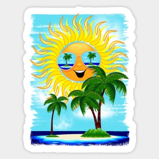 Summer Sun Cartoon with Sunglasses Beach Reflections Sticker